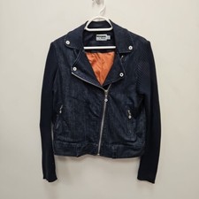 Dr Martens Agyness Deyn Cropped Denim Biker Rare Jacket Ribbed Sleeves Large