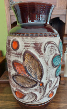 Vintage  Bay West German floor vase,  94-40, brown cream, red green floral