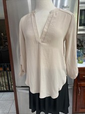 NEW Lush CLOTHING Blush PINK V NECK BLOUSE SZ S 3/4 SLEEVE WOMEN'S HI LOW HEM