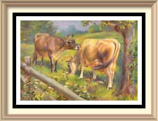 Louis Agassiz Fuertes Farmhouse Landscape Wall Art Print Dairy Cattle Jersey Cow