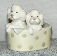 Golden Memories 1991 Puppies In A Basket Figurine Poodles Bichon DAISA Spain