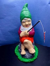 Green Hat Fishing Gnome Garden Ornament Stone Statue