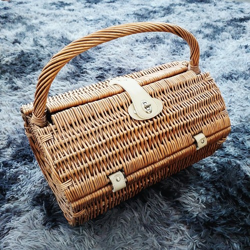 Wicker picnic barrel basket - barrel,