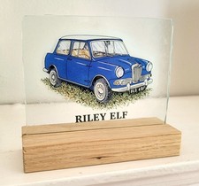 Stained Glass Mini Riley Elf classic car kiln fired painted with display base