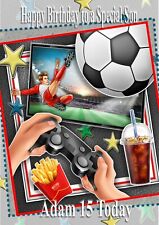 Personalised Gamer Birthday Card Gamer Football son grandson nephew brother