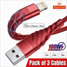 Heavy Duty Braided Long USB Fast Charger Cable Lead For iPhone 14 13 12 11 X 7 8