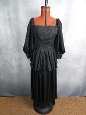 vintage dress 12. 80's party dress. full length black spotty puff sleeve Ra Ra 