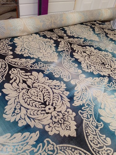 Teal black cream damask floral - teal,
