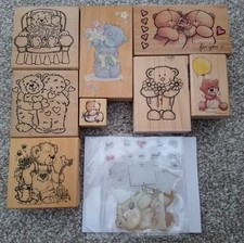 Bundle of Bear Themed Wooden & Clear Rubber Stamps  Forever Friends Fizzy Moon