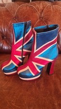 Ladies Union Jack Glitter Platform Boots  Size 4  1/2