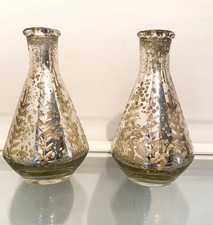 Pair Of Vintage Mercury Glass Vases Antique, Silvered, Mirrored Foxed And Etched