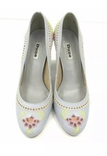 DUNE Court Shoe Heels Bethany Pale Baby Blue Embroidered Floral Wedding Size 5