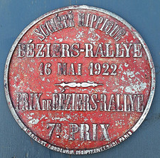 ANTIQUE FRENCH PLAQUE SOCIETE HIPPIQUE HORSE RIDING SOCIETY BEZIERS-RALLYE 1922