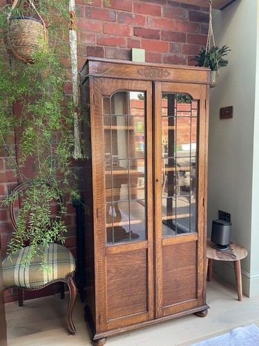 Edwardian glass fronted oak - edwardian,