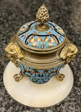 Antique Brass & Enamel Inkwell