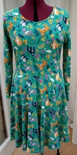 Frugi Organic Cotton Dress 16 Green Animal Print Long Sleeve Knee Length Used