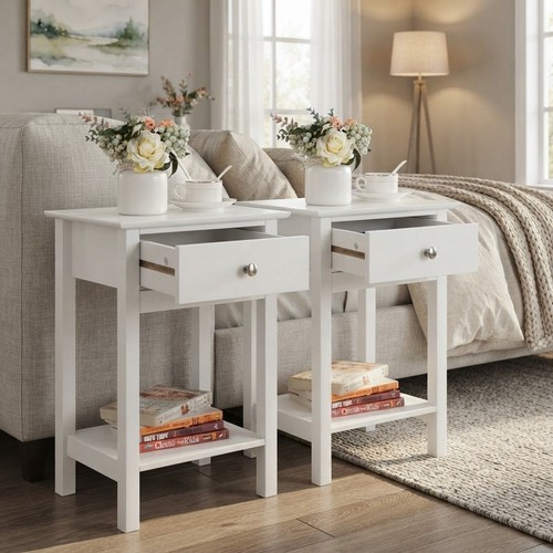 Chic white wooden nightstands - wooden,