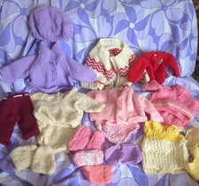 Bundle Of Vintage Hand Knitted Dolls Clothes . Various Sizes