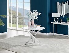 Novara Compact Round Dining Table 100cm White High Gloss with Silver Chrome Legs