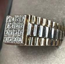 9CT GOLD OVER STERLING .925 SILVER UNISEX ROLEX STYLE DESIGNER RING. SIZE S 1/2.