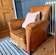 1950s Original Vintage Brown Leather Club Chair 