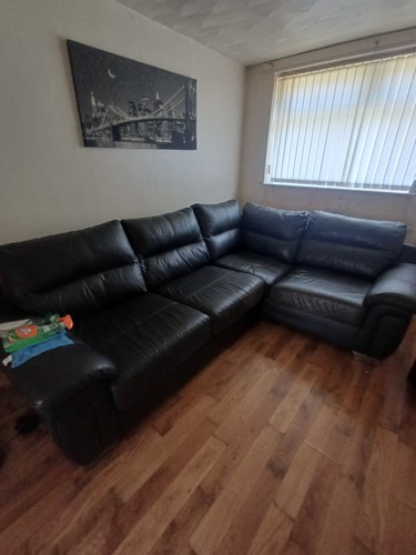 Black leather corner sofa - leather,