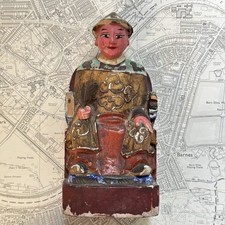 Antique Polychrome Wood Chinese Kitchen God Emperor Figure Seated As Found