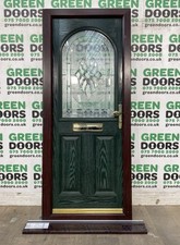 ORNATE GLASS FRONT DOOR COMPOSITE GREEN WOODGRAIN BEVELLED TRIPLE GLAZED USED