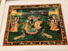 Original rajasthani miniature painting of Radha and Krishna and gopis on silk