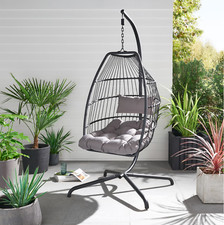 Santorini Rattan Weave Hanging Egg Chair w/ Folding Design Indoor&Outdoor