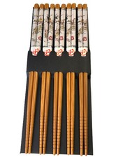 5 Pairs Bamboo Chopsticks Reusable Wooden Bird Design Japanese Chinese Utensils