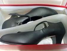 Capezio Black Leather Tap Shoe With Buckle Rounded Toe Block Heel Uk 8