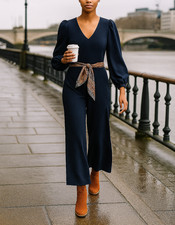 NEW Boden Alexandra Ponte jersey navy Jumpsuit Long Sleeve J0872 Sz 10 R Autumn