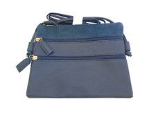 NATHALIE ANDERSEN MULTI ZIP PVC BAG DARK NAVY -LEATHER TRIM SINGLE STRAP