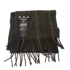 BARBOUR Green & Blue Chequered Pure WOOL AW17 Tasselled Scarf C37