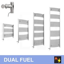 550 mm Chrome Curved Heated Towel Rail Radiator Dual Fuel Standard Elements