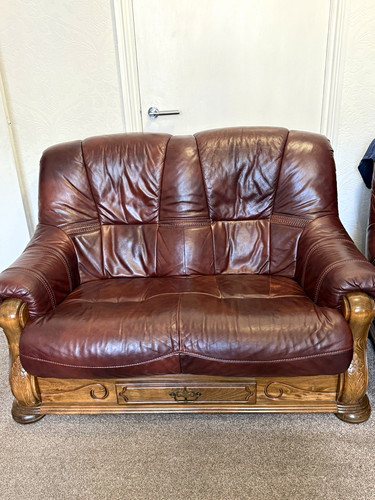 Brown leather seater - brown, sofa