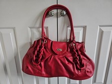Retro Large Red Faux Leather, Loop Trim, Tote/Hand Bag