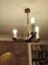 Large Wooden oak ceiling Lamp On Chain Vintage Rustic Farmhouse Castle Vibe