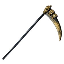 Grim Reaper 3 Skulls Scythe Halloween Fancy Dress Plastic Accessory 82cm Prop UK