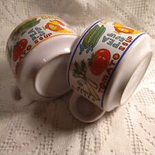 2 Large Retro Soup Mugs/Bowls Groovy Coloured Veggie Artwork & Lettering Used 