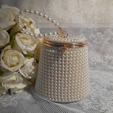 Ivory Pearl Evening Clutch Bag,Beaded Handbag For Formal Event