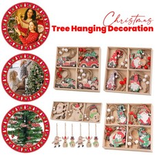 12pcs Wooden Xmas Hanging Ornaments Rustic Gnome & Car Christmas Tree Decor Gift
