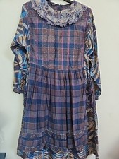 Vintage Peasant Tartan Apron Front Hippie Dress Size M 12 14