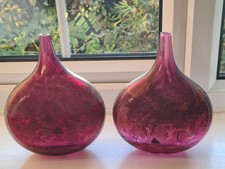 Pair of Michael Harris Isle Of Wight Glass Pink Azurene Lollipop Vases