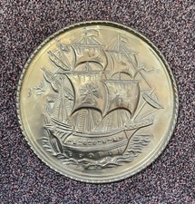 Vintage Brass Plaque Embossed