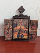 Vintage ETHIOPIAN Orthodox Hand Carved/Painted Wood Icon Crucifixion Virgin Mary
