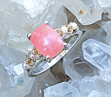 Rhodochrosite Untreated Sterling Silver Pearls Ring Gemporia Certificate N/O