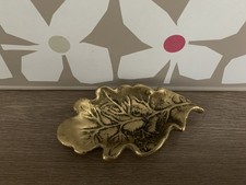 Vintage Oak Leaf Brass Ornament Trinket Holder Ashtray Old 3.5" x 2" Good Used