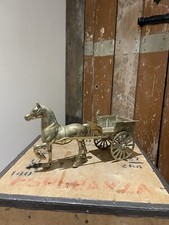 Large Brass Horse & Cart Solid Art Statement Piece Vintage Heavy